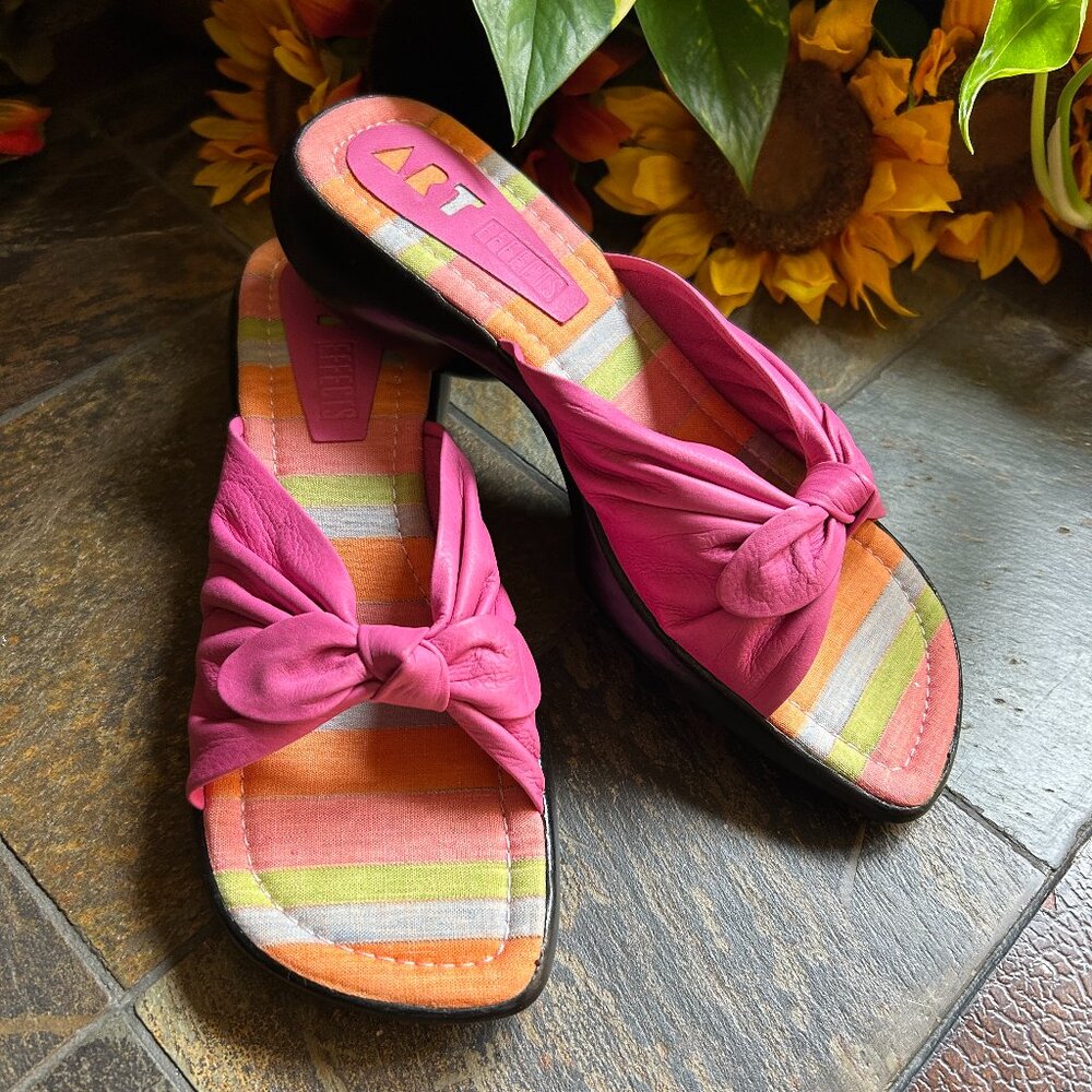 Art Effects Bright Pink Leather Bow Sandals/Slides
